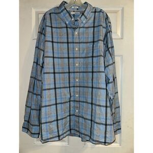 HAWKER RYE blue Gray plaid long sleeve shirt Men's‎ XXL tall 100% Cotton